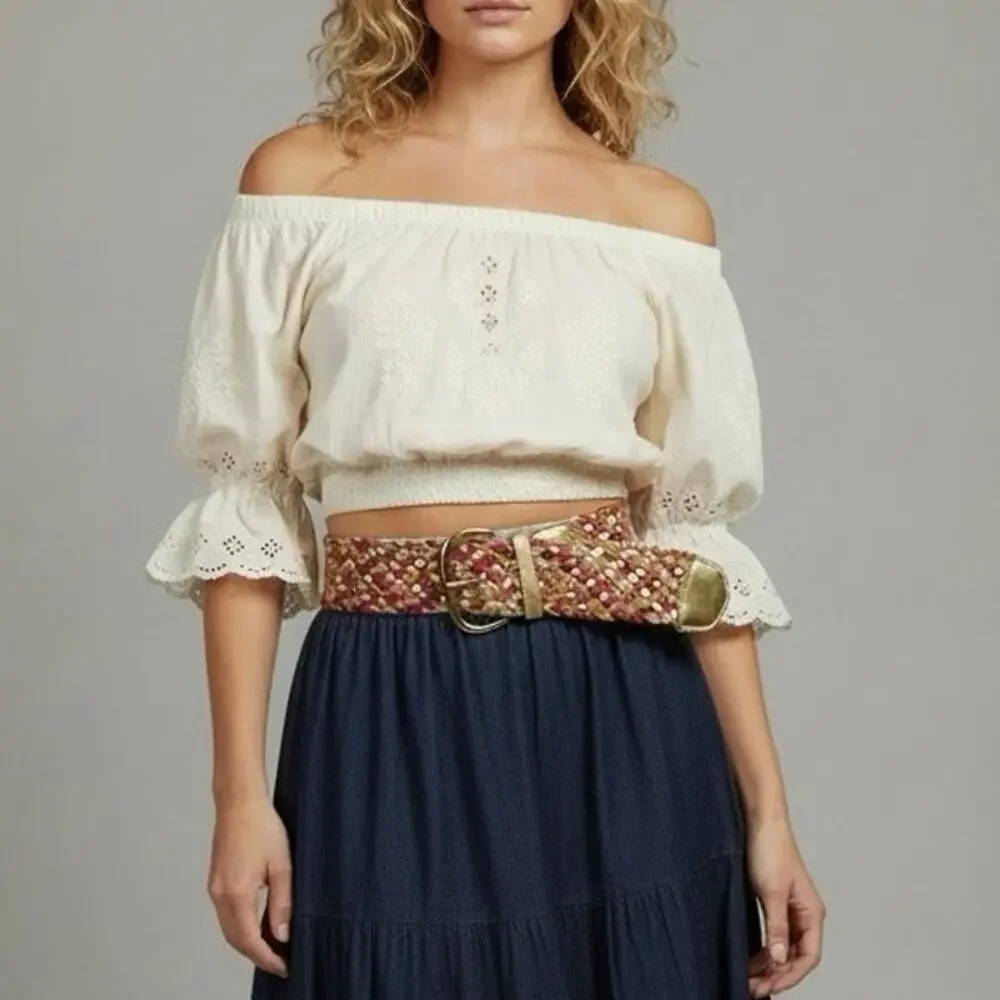 Women’s Y2K Woven Braided Chunky Wide Statement hip Belt Gold Metallic